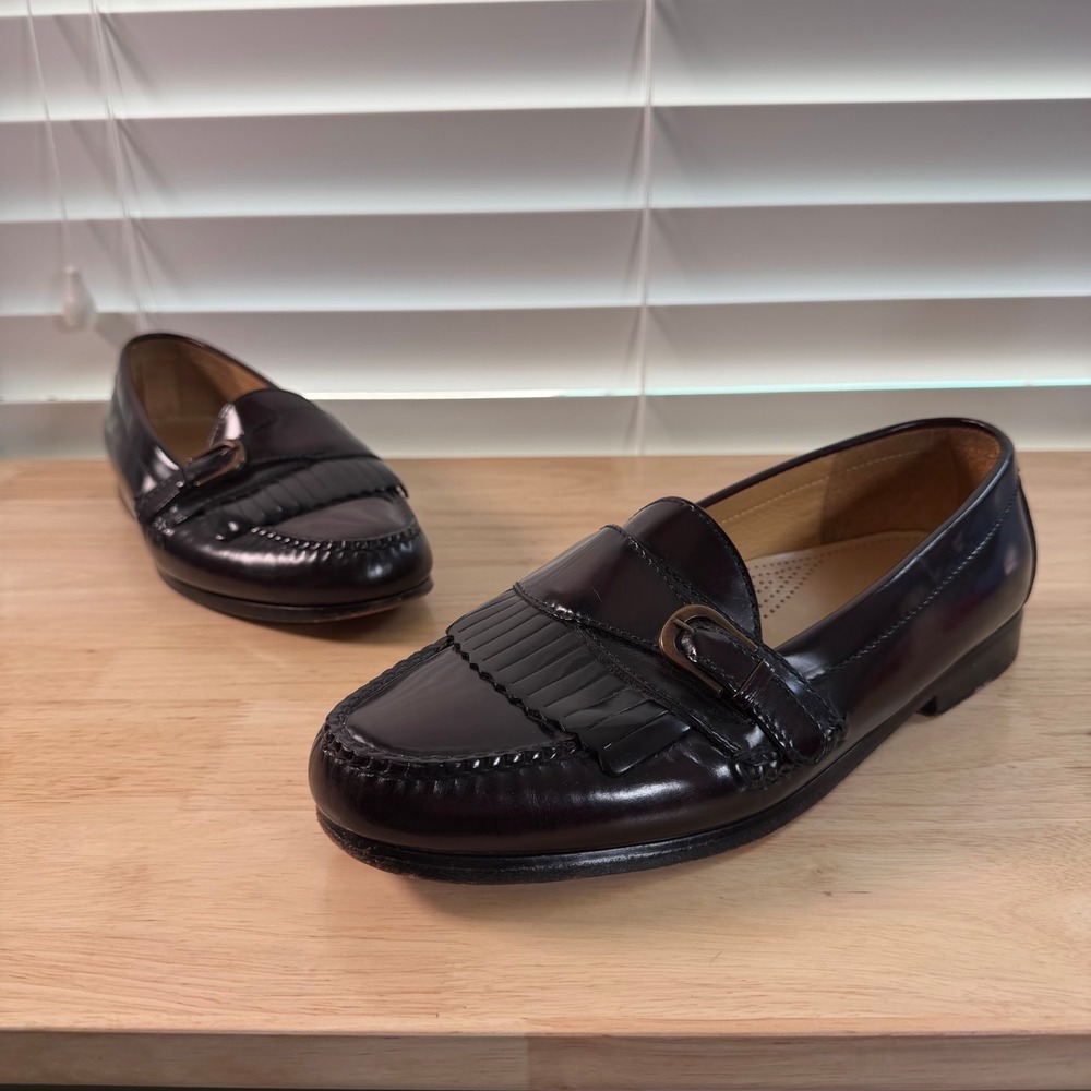 Cole Haan Kiltie Fringe Buckle Loafers Men's Burgundy Leather Slip On - 10E‎